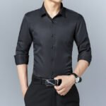 Camicia a manica lunga da uomo primavera e autunno camicia da uomo manica lunga aderente da uomo stile coreano stile giovanile tinta unita Camicia da uomo cardigan all'ingrosso - immagine 3
