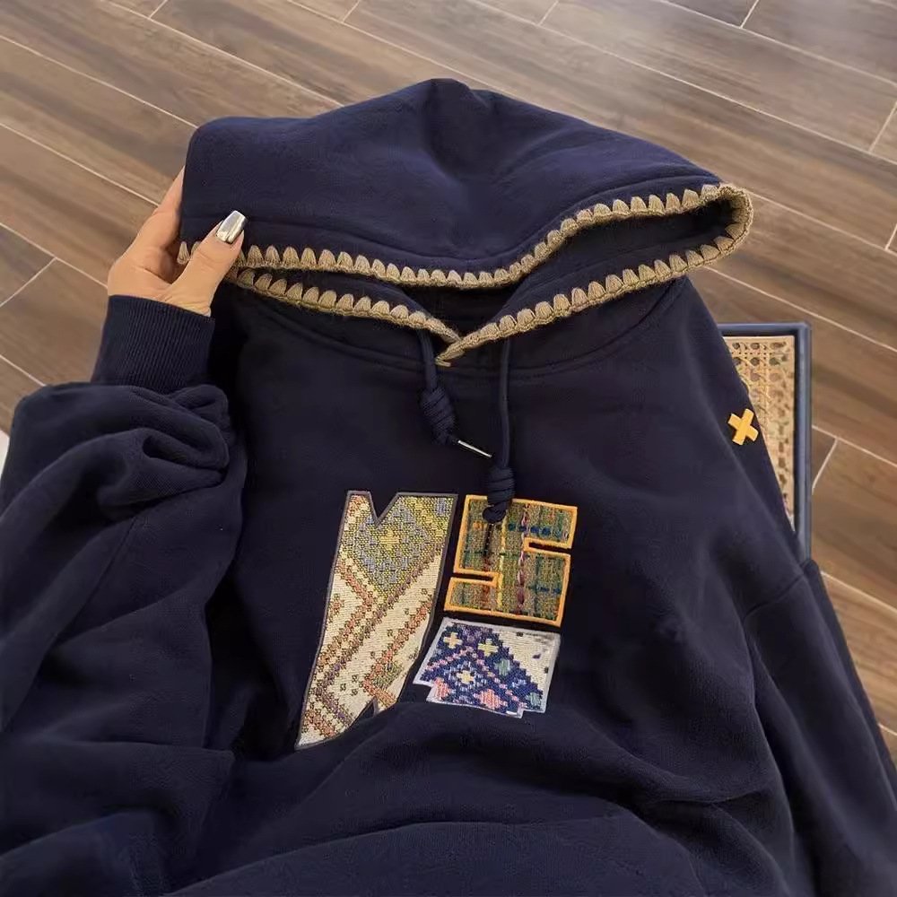 O1CN01FKn6001vF5cXaIJim_2209009486142-0-cib Maglia con cappuccio vintage americana ricamata alla moda nazionale Autunno e Inverno dimagrante in velluto stile pigro e sciolto Taglie forti - immagine 1